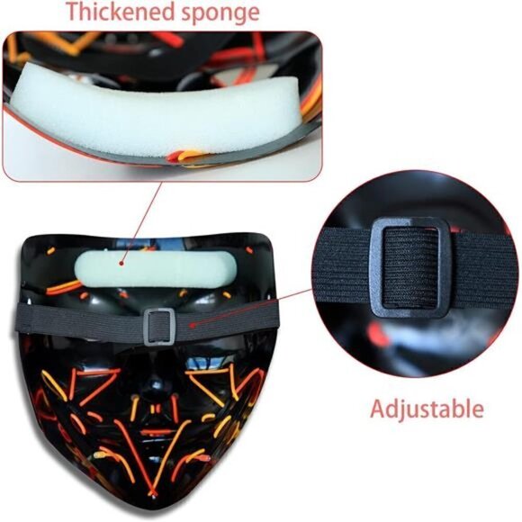 PINK GREEN Halloween Mask LED Light Scary Festival Cosplay Costume Masquerade - Picture 5 of 6